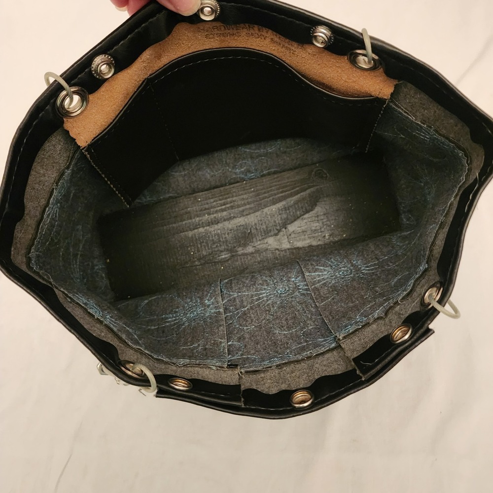 Hardwear By Renee Shoulder Tote Bag Upcycled Wood Rivets Cables Leather Floral - Picture 10 of 11